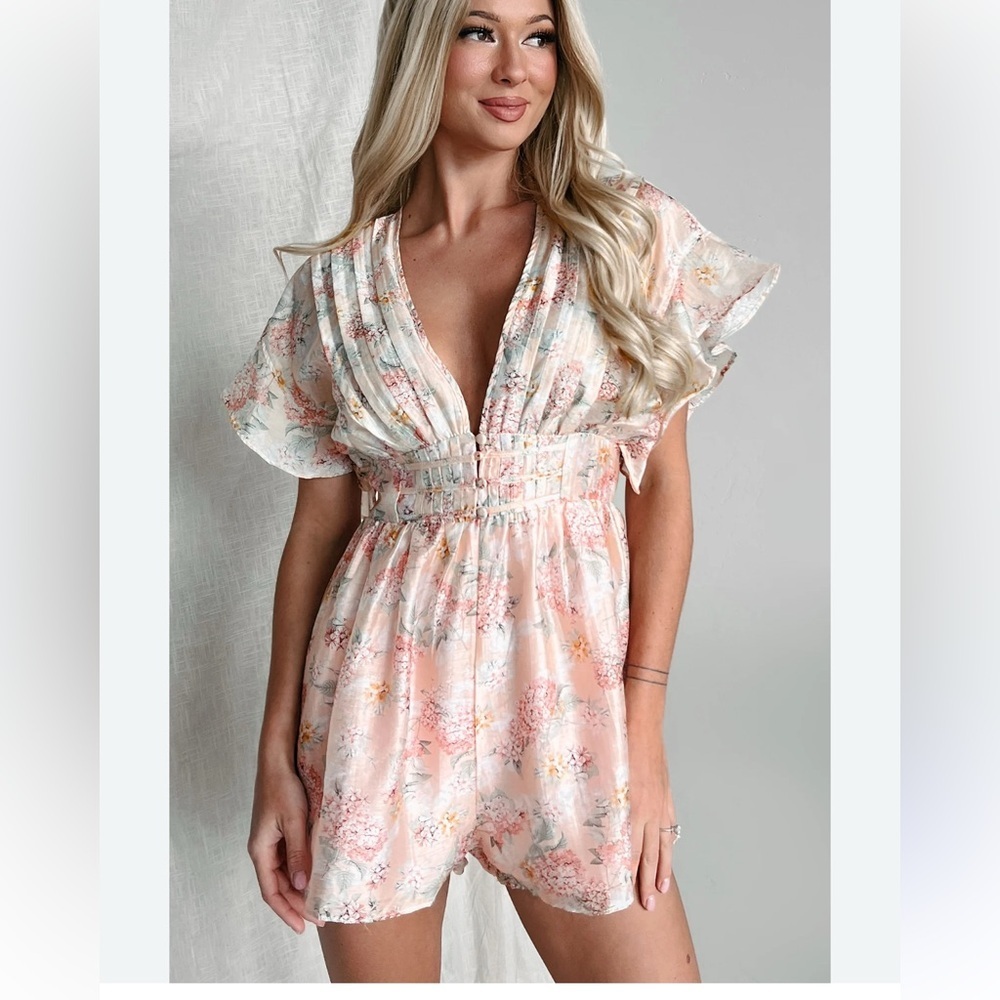 NWT STORIA Remembering Spring Floral Pleated Romper~Blush~Size M - Picture 6 of 15